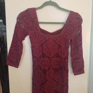 Burgundy mini lace bodycon dress